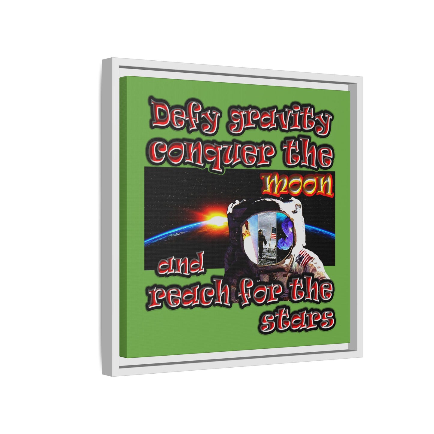 defy conquer reach - framed canvas art (green)