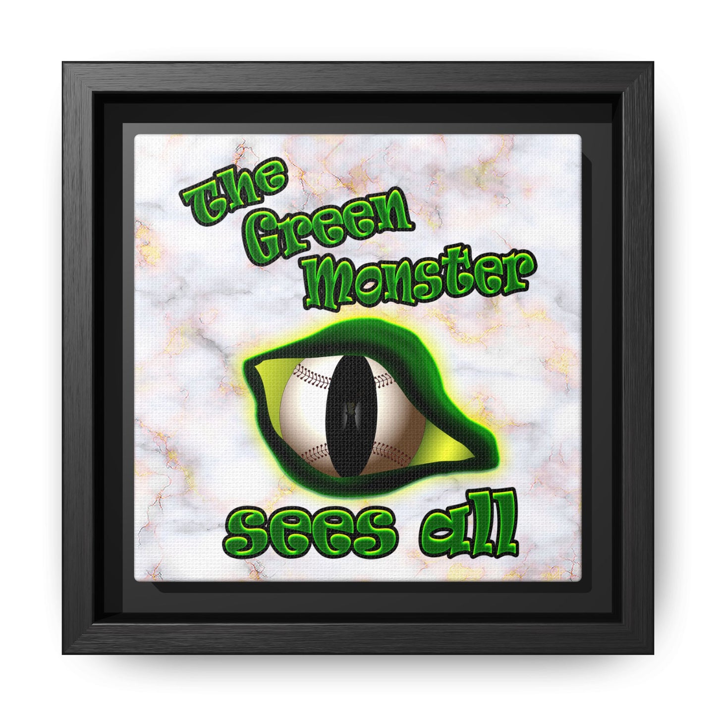 green monster - framed canvas art (white marble)