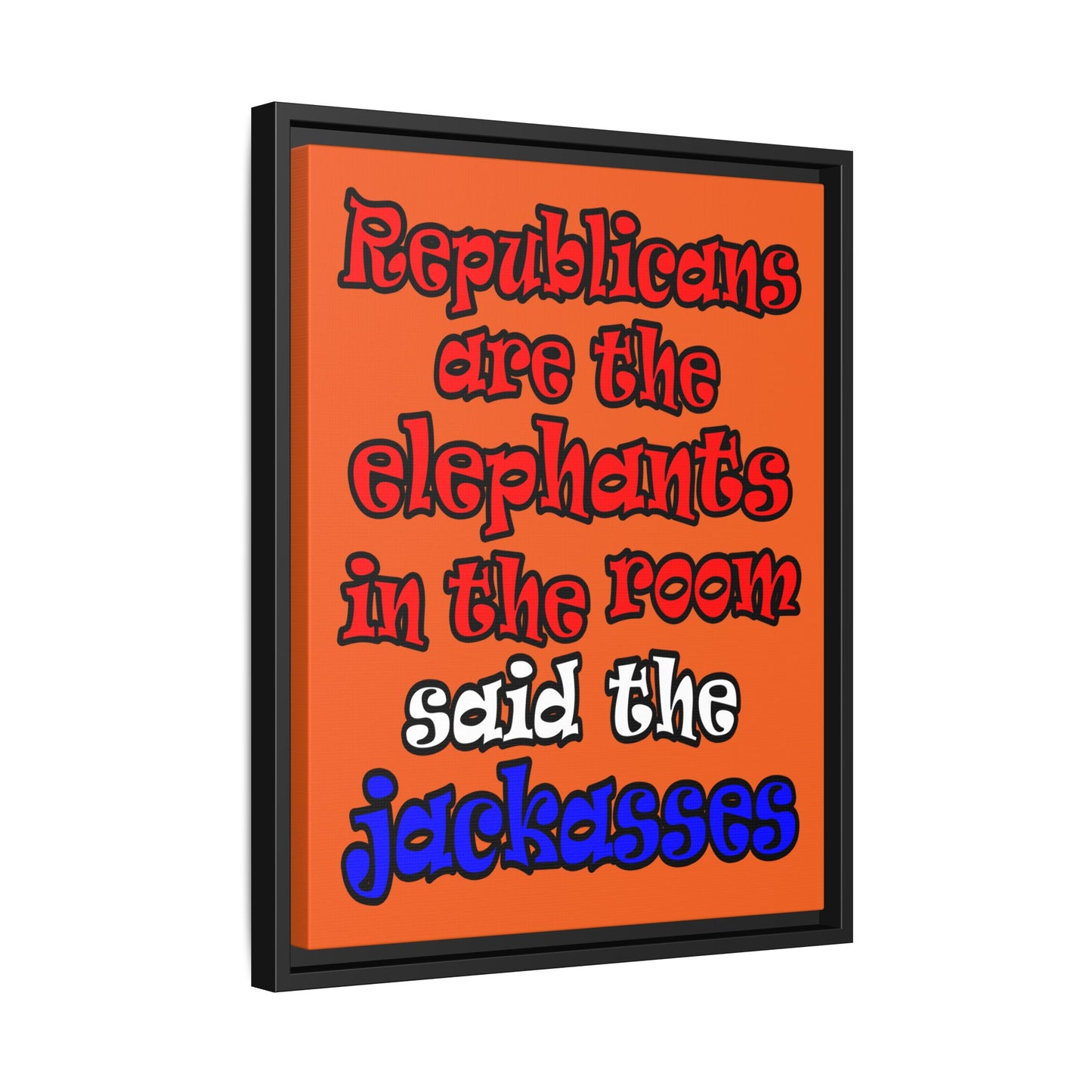 donkeys and elephants - framed canvas art (orange)