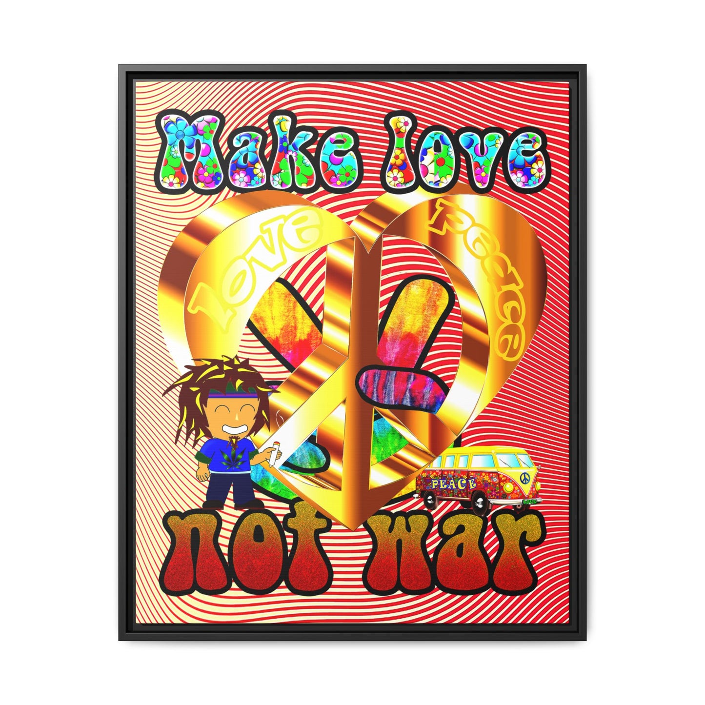love peace - framed canvas art (yellow-orange wave)