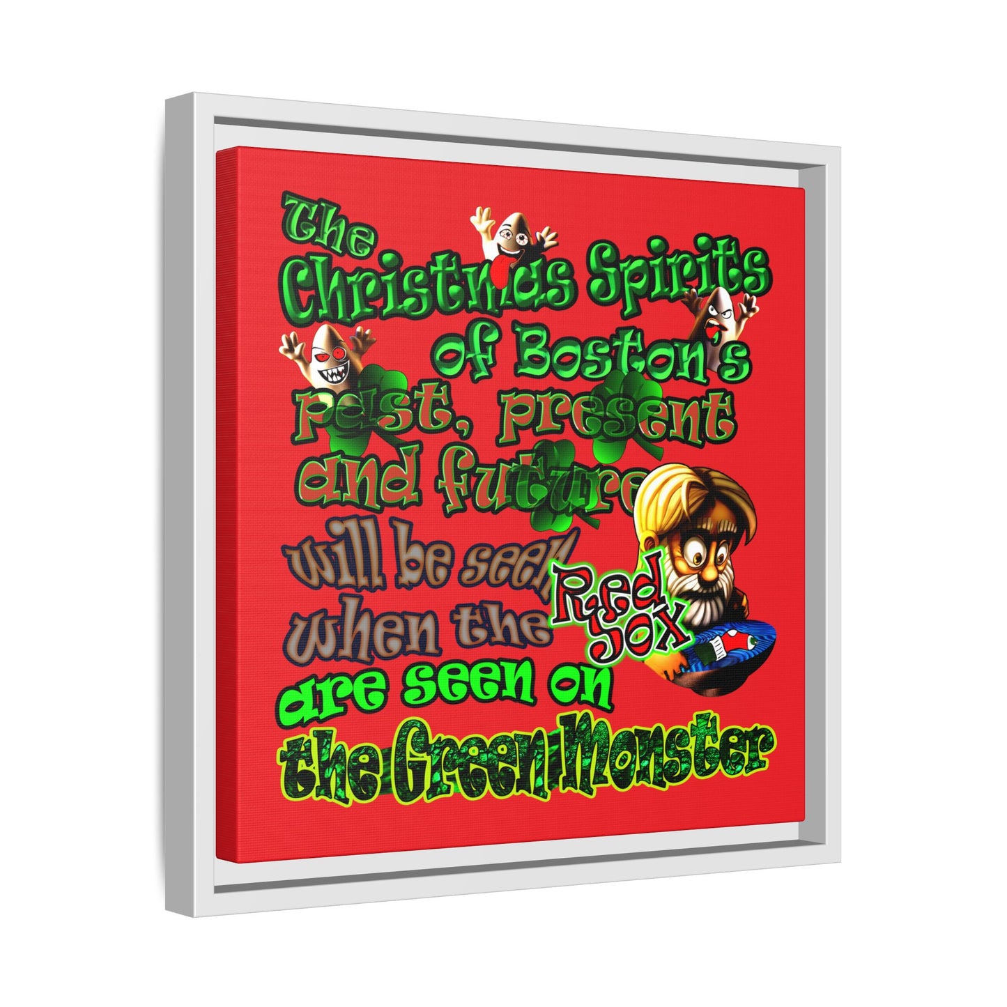 christmas spirits of boston - framed canvas art (red)
