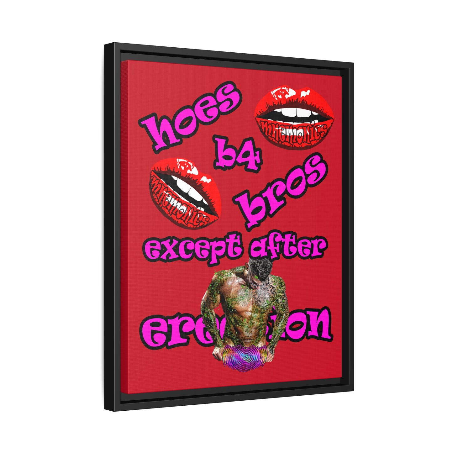 hoes b4 bros - framed canvas art (dark red)