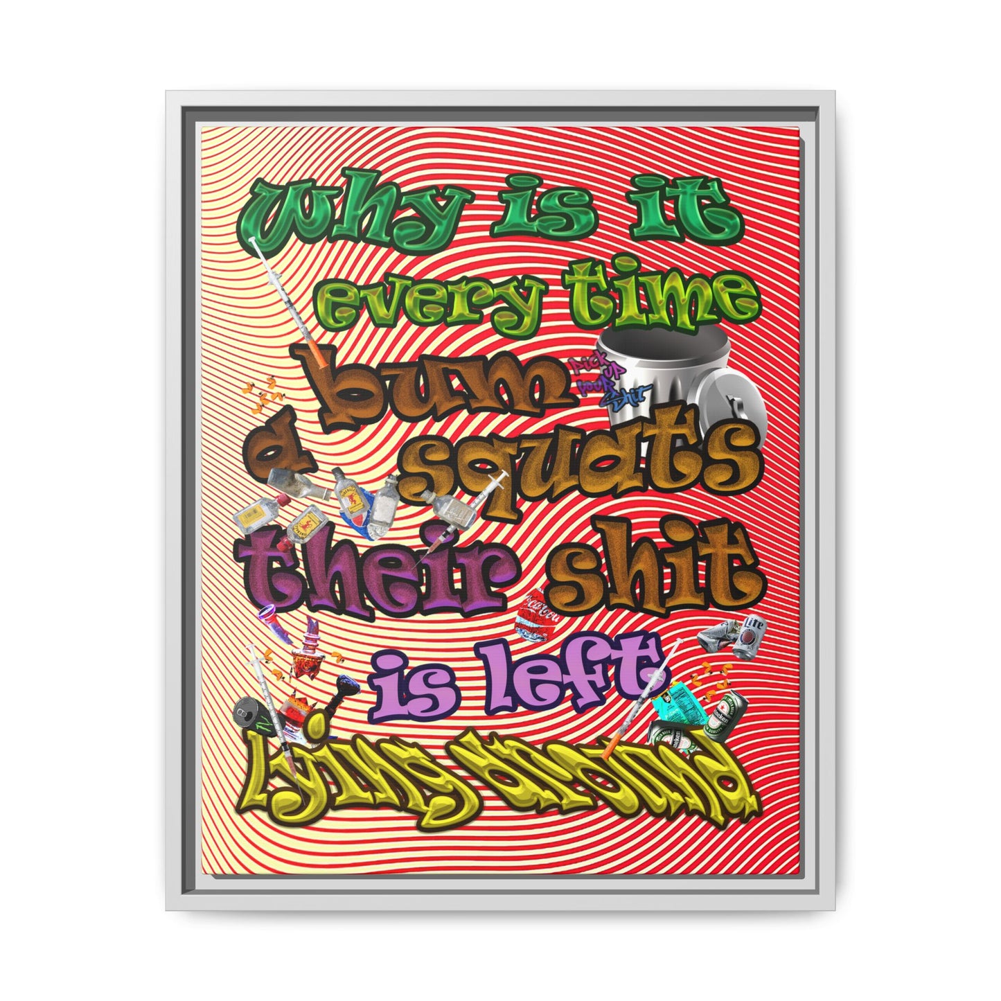 the bum's shit - framed canvas art (yellow-orange wave)