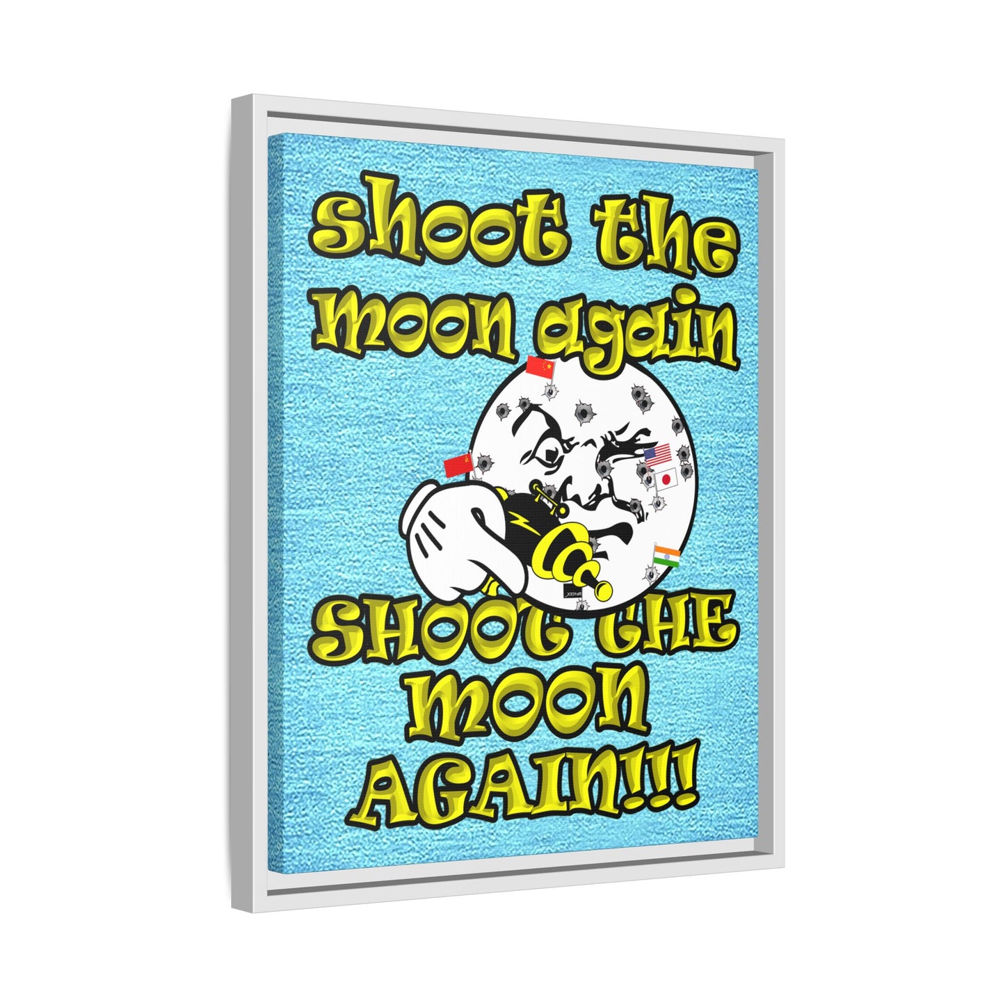 shoot the moon again - framed canvas art (faded blue)