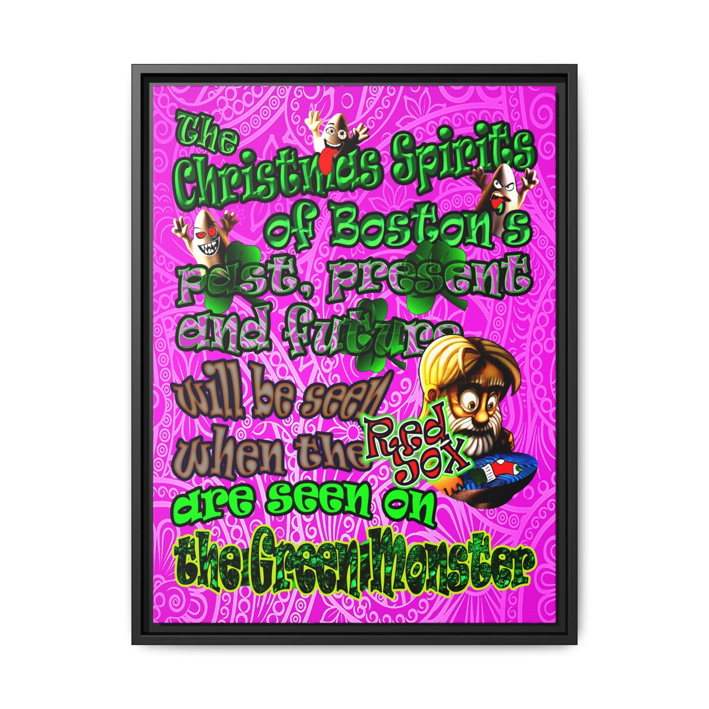 christmas spirits of boston - framed canvas art (pink swirl)