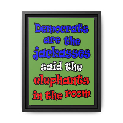 donkeys and elephants - framed canvas art (green)
