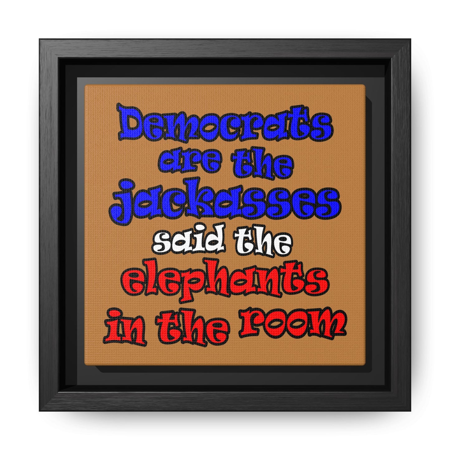 donkeys and elephants - framed canvas art (light brown)