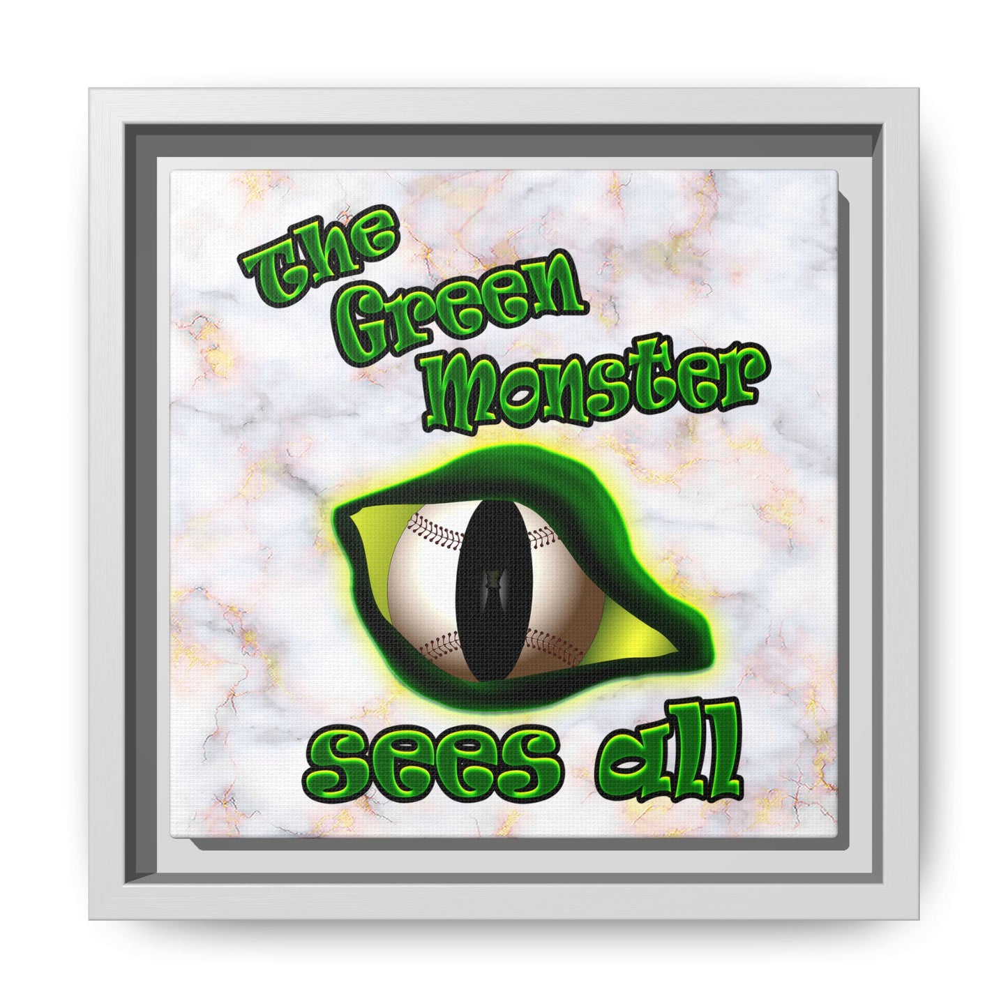 green monster - framed canvas art (white marble)