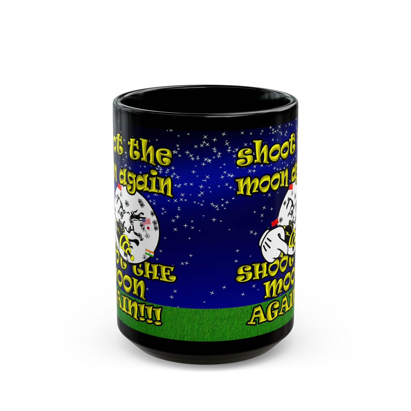 shoot the moon again - Black Mug ('snoops' background)