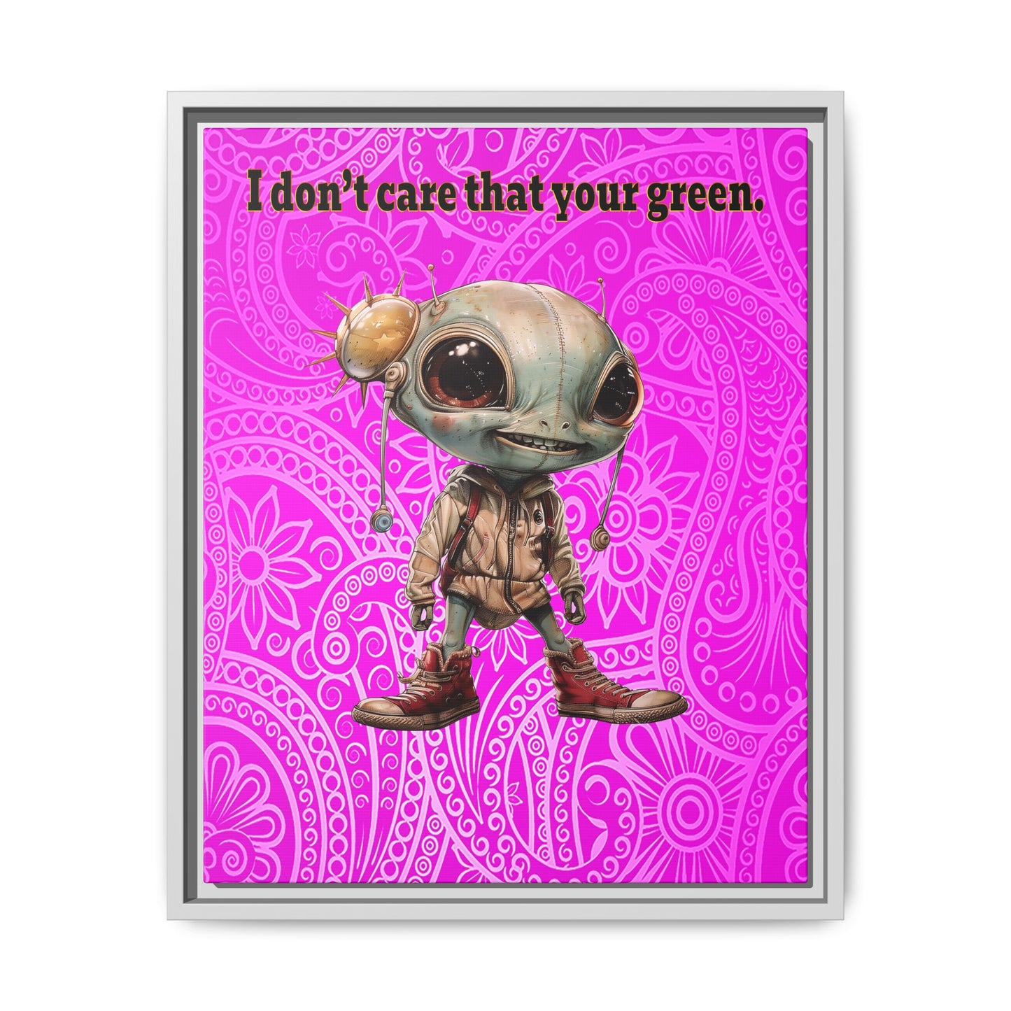 I don't care that your green - framed canvas art (pink swirl)