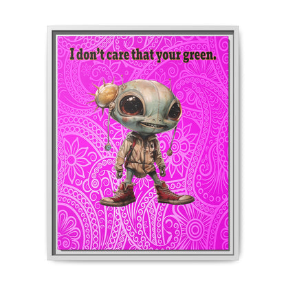 I don't care that your green - framed canvas art (pink swirl)
