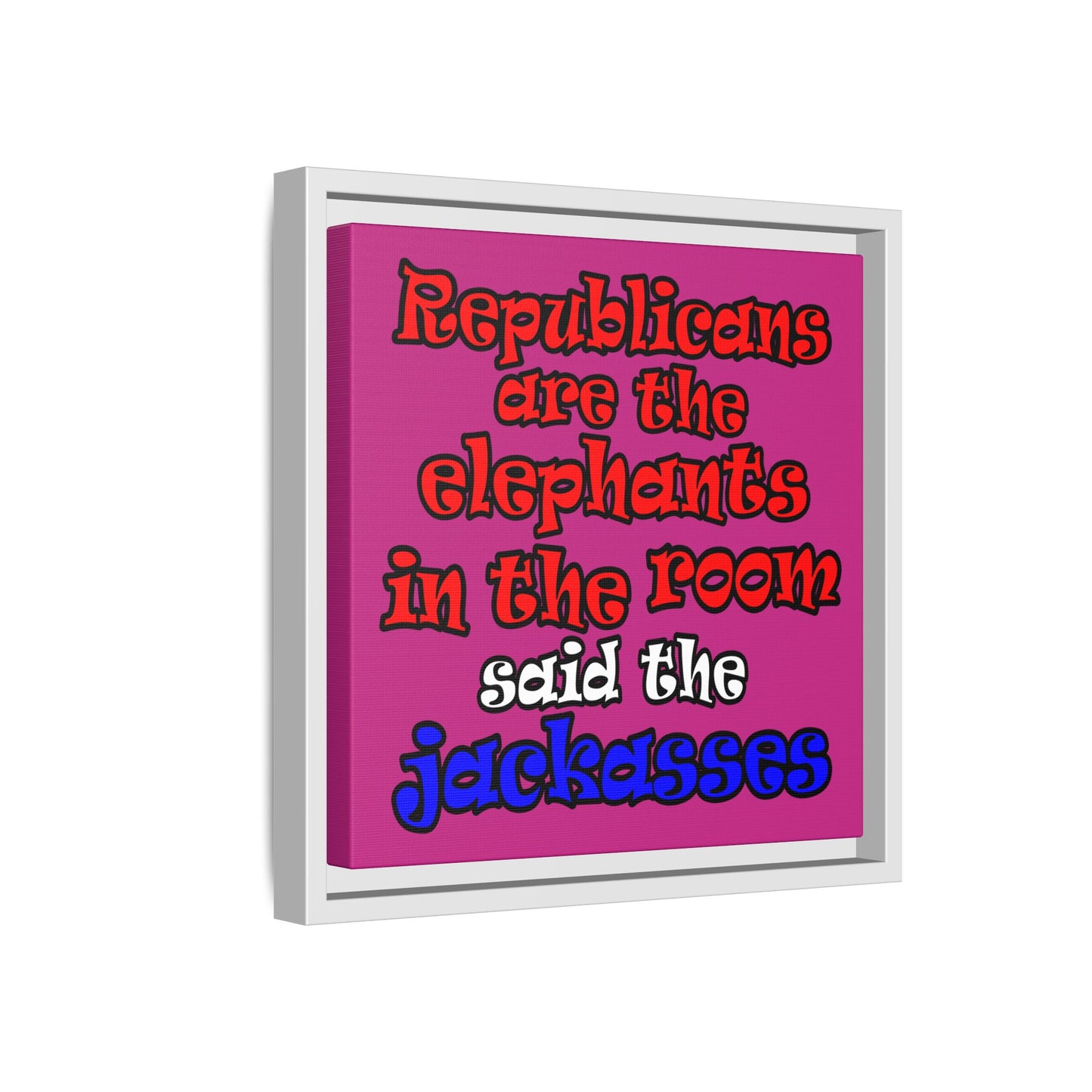 donkeys and elephants - framed canvas art (pink)