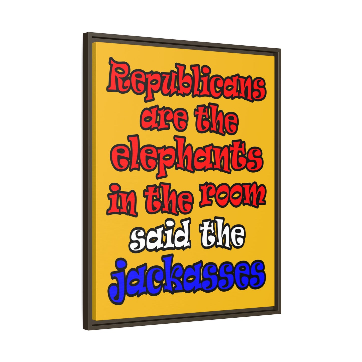 donkeys and elephants - framed canvas art (yellow)