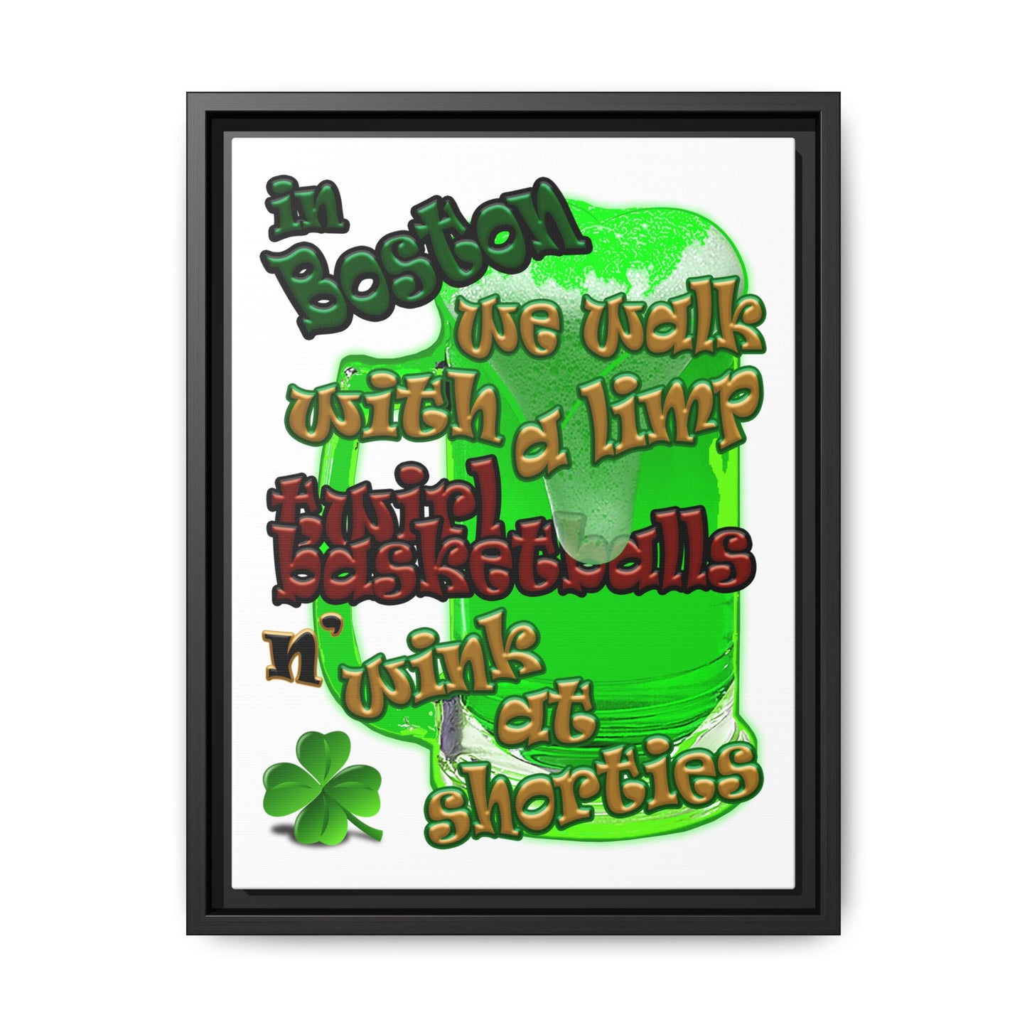 celtics logo - framed canvas art (white)