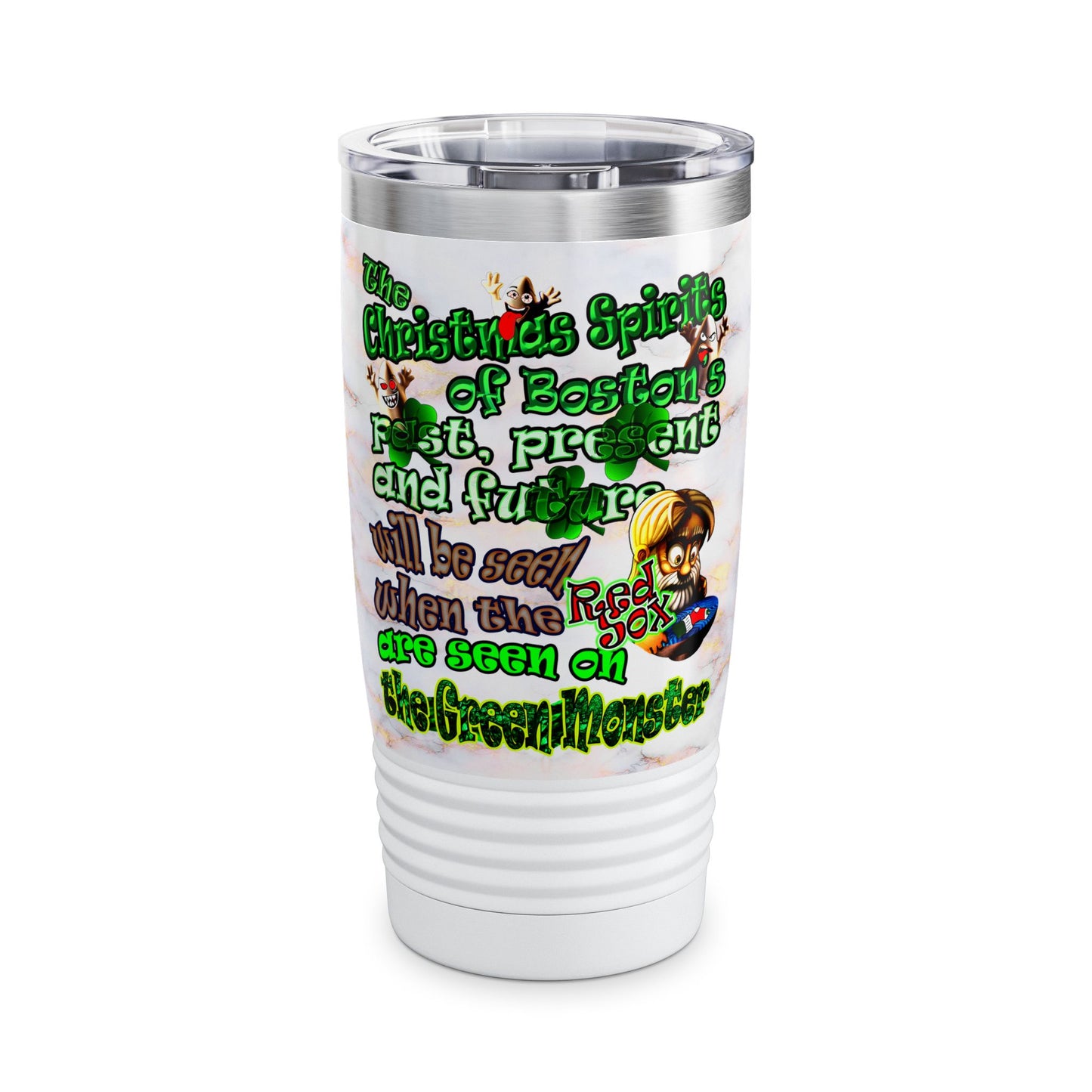 christmas spirits of boston - Ringneck Tumbler, 20oz (white marble)