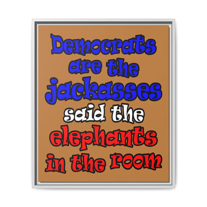 donkeys and elephants - framed canvas art (light brown)