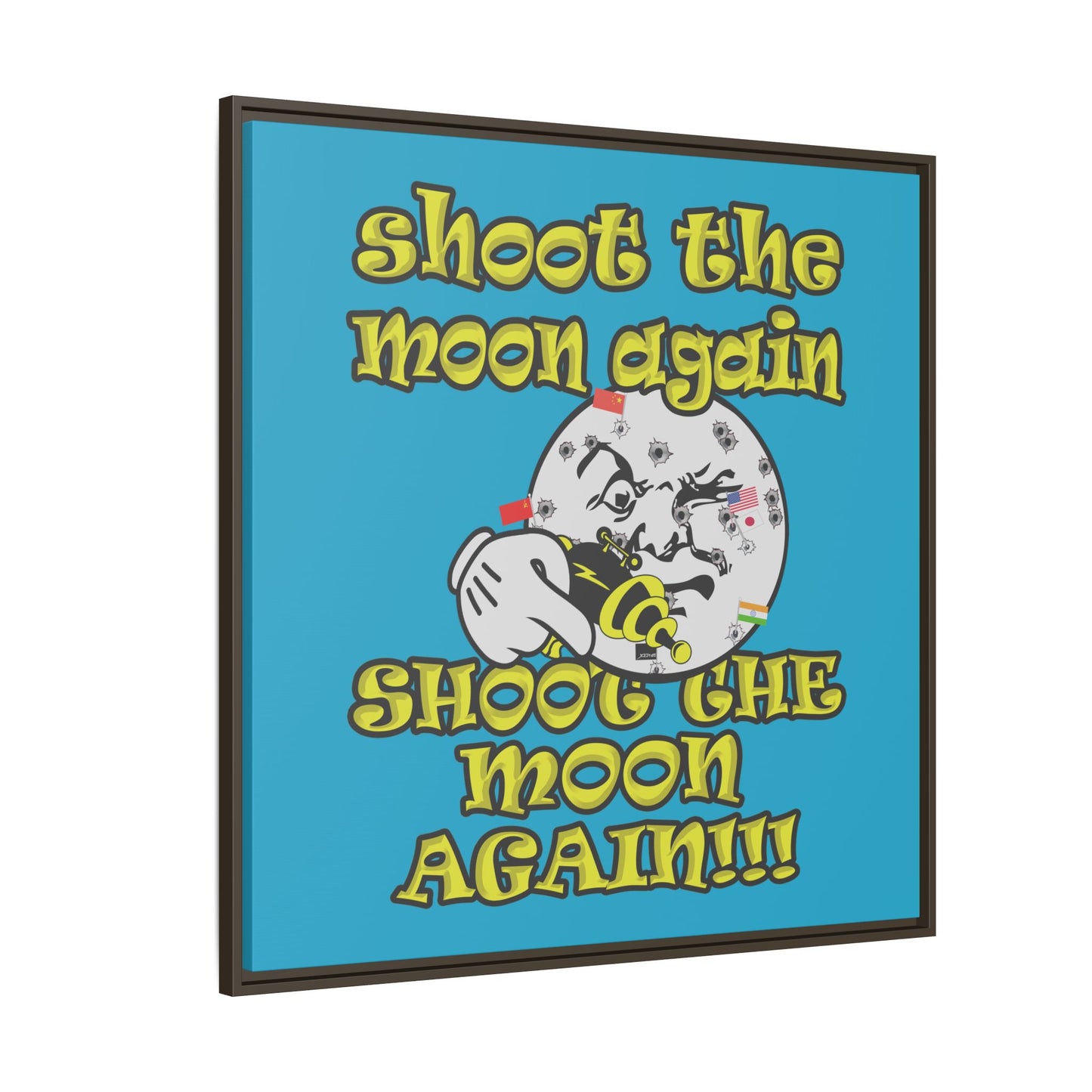 shoot the moon again - framed canvas art (turquoise)