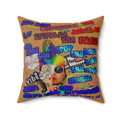 drop the beat - Spun Polyester Square Pillow - (light brown)