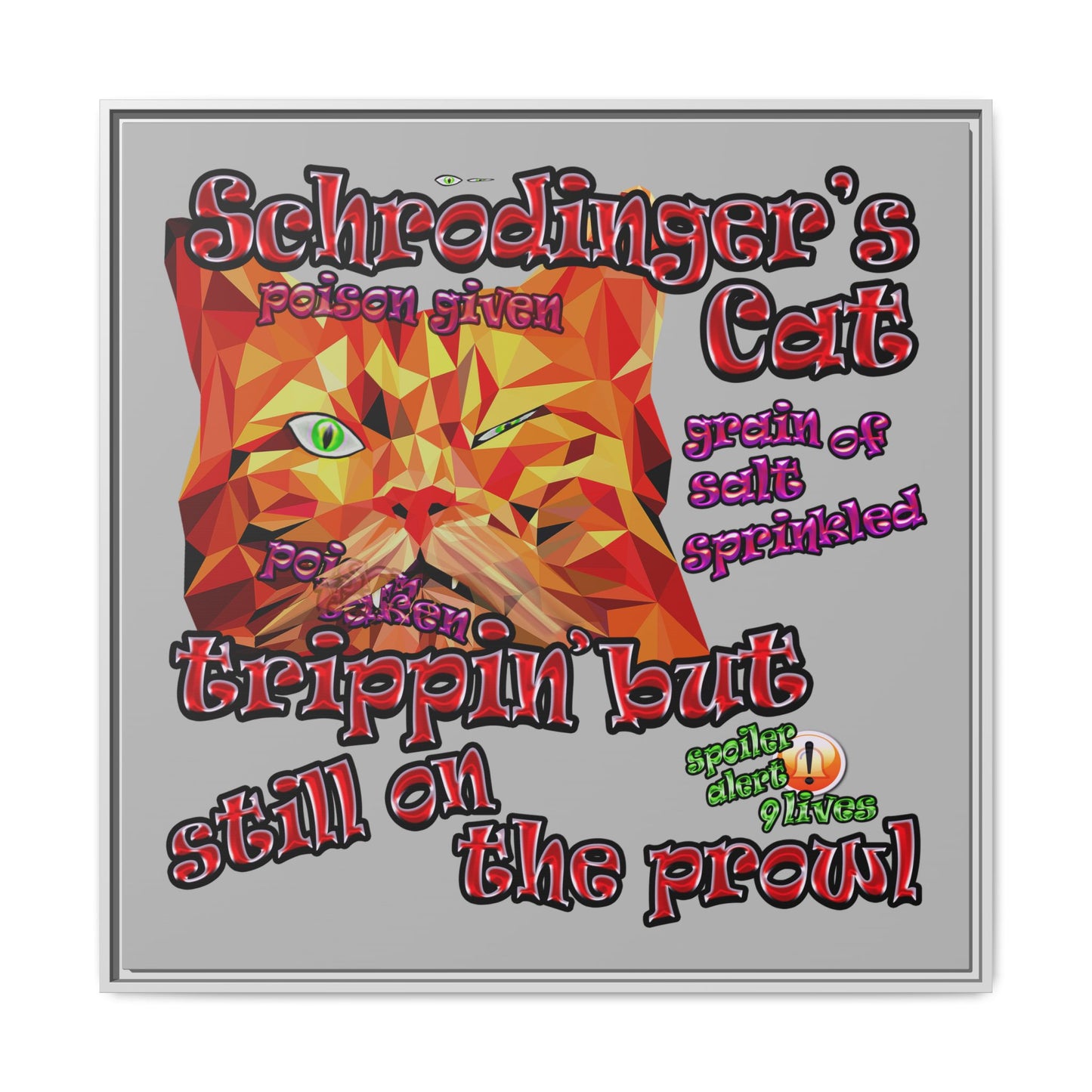 schrodinger's cat - framed canvas art (light grey)
