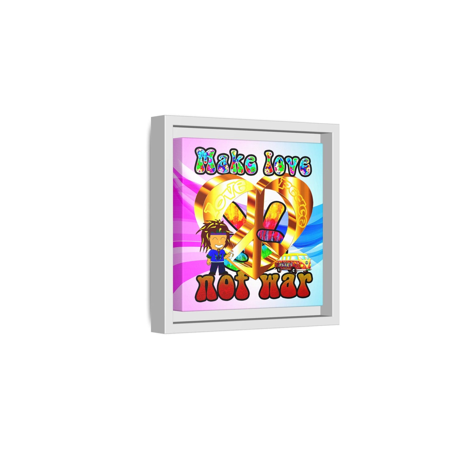 love peace - framed canvas art (light blue-pink wave)