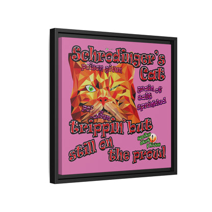 schrodinger's cat - framed canvas art (light pink)