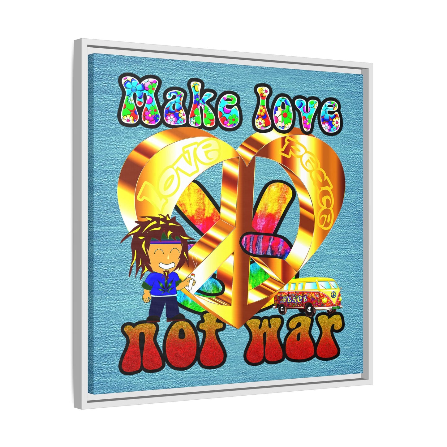 love peace - framed canvas art (faded blue)