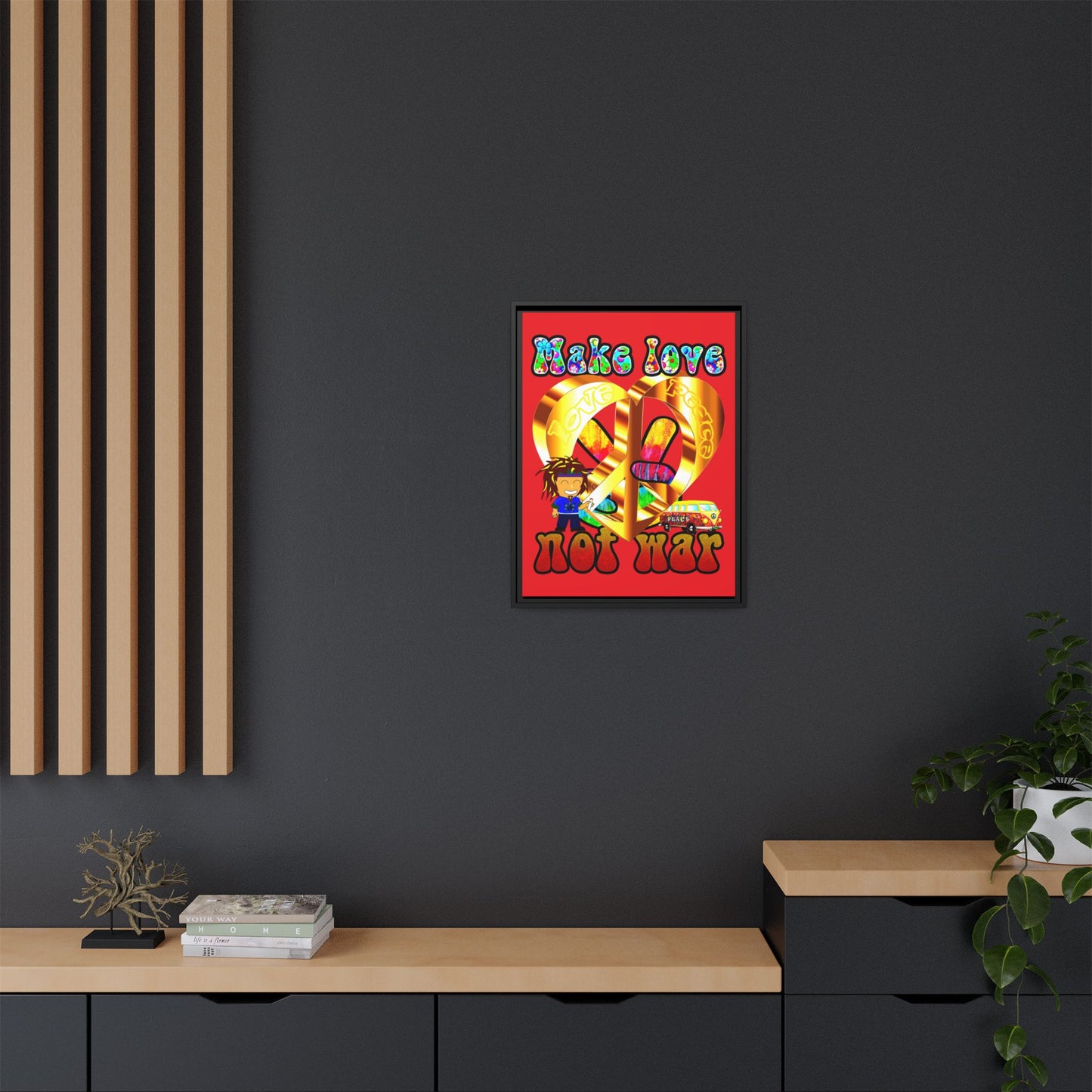 love peace - framed canvas art (red)