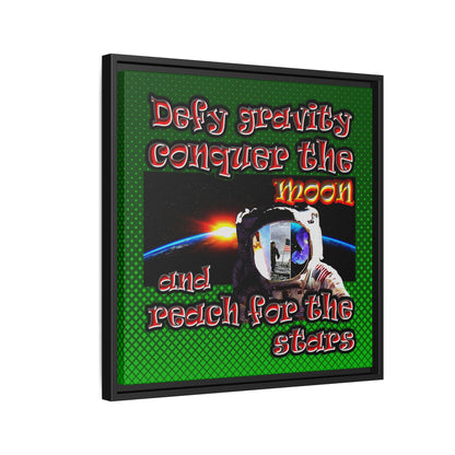 defy conquer reach - framed canvas art (logo green)