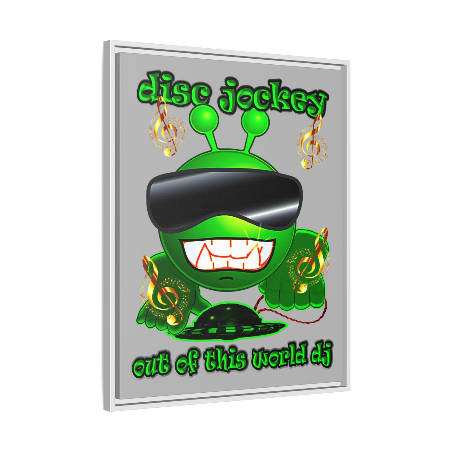 disc jockey - framed canvas art (light grey)