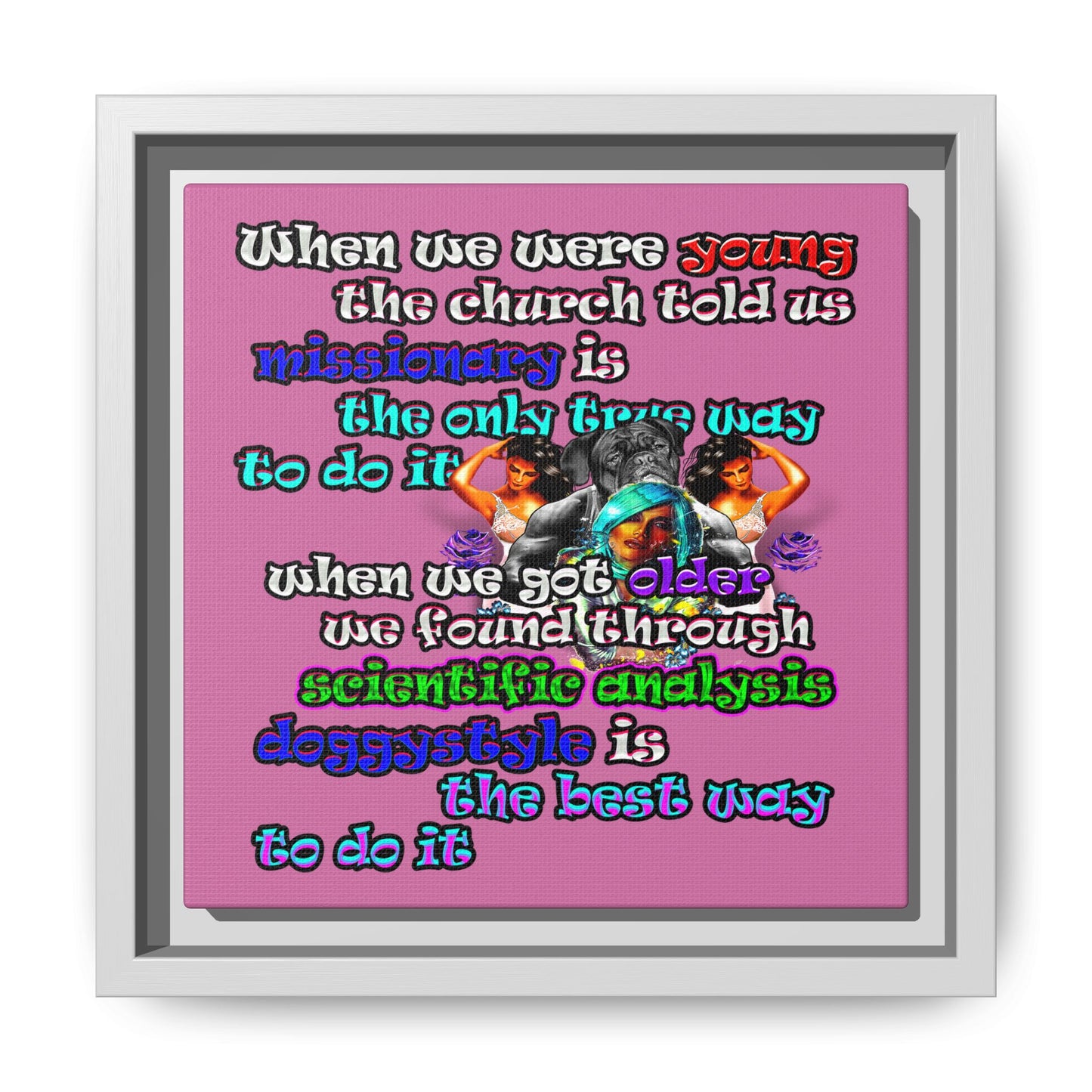 doggystyle - framed canvas art (light pink)