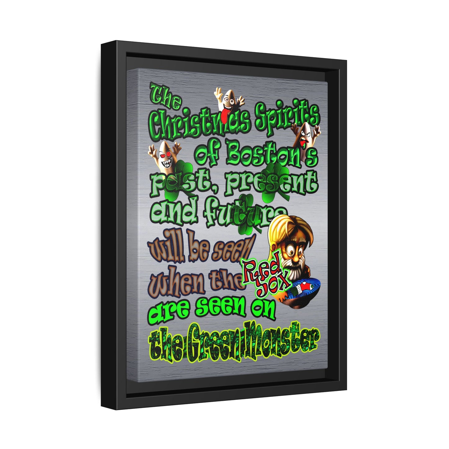 christmas spirits of boston - framed canvas art (brushed nickel)