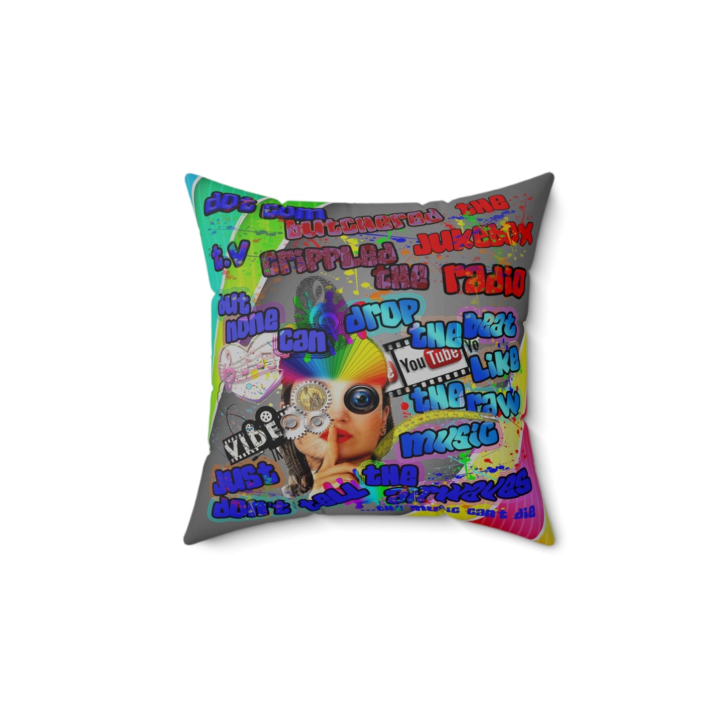 drop the beat - Spun Polyester Square Pillow - (rainbow split)