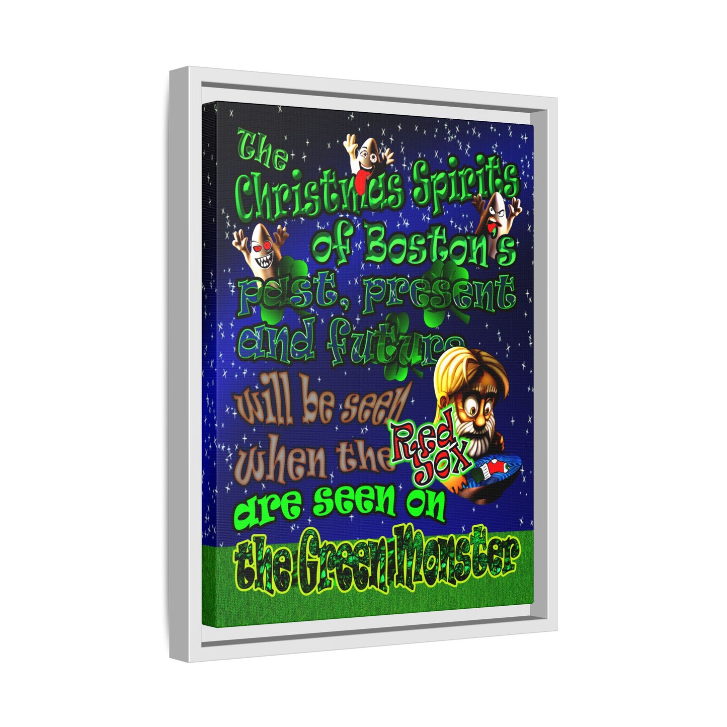 christmas spirits of boston - framed canvas art ('snoops' background)