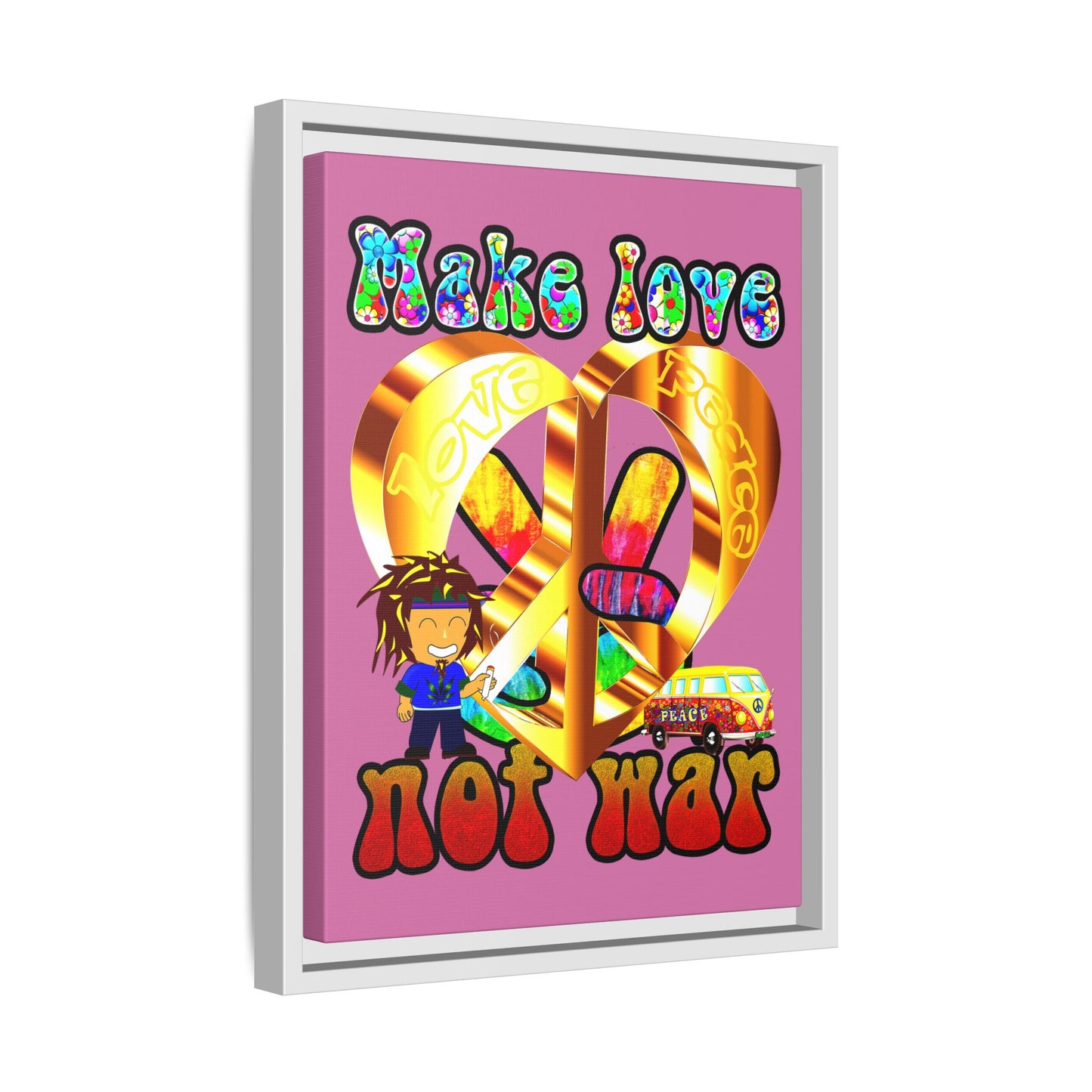 love peace - framed canvas art (light pink)
