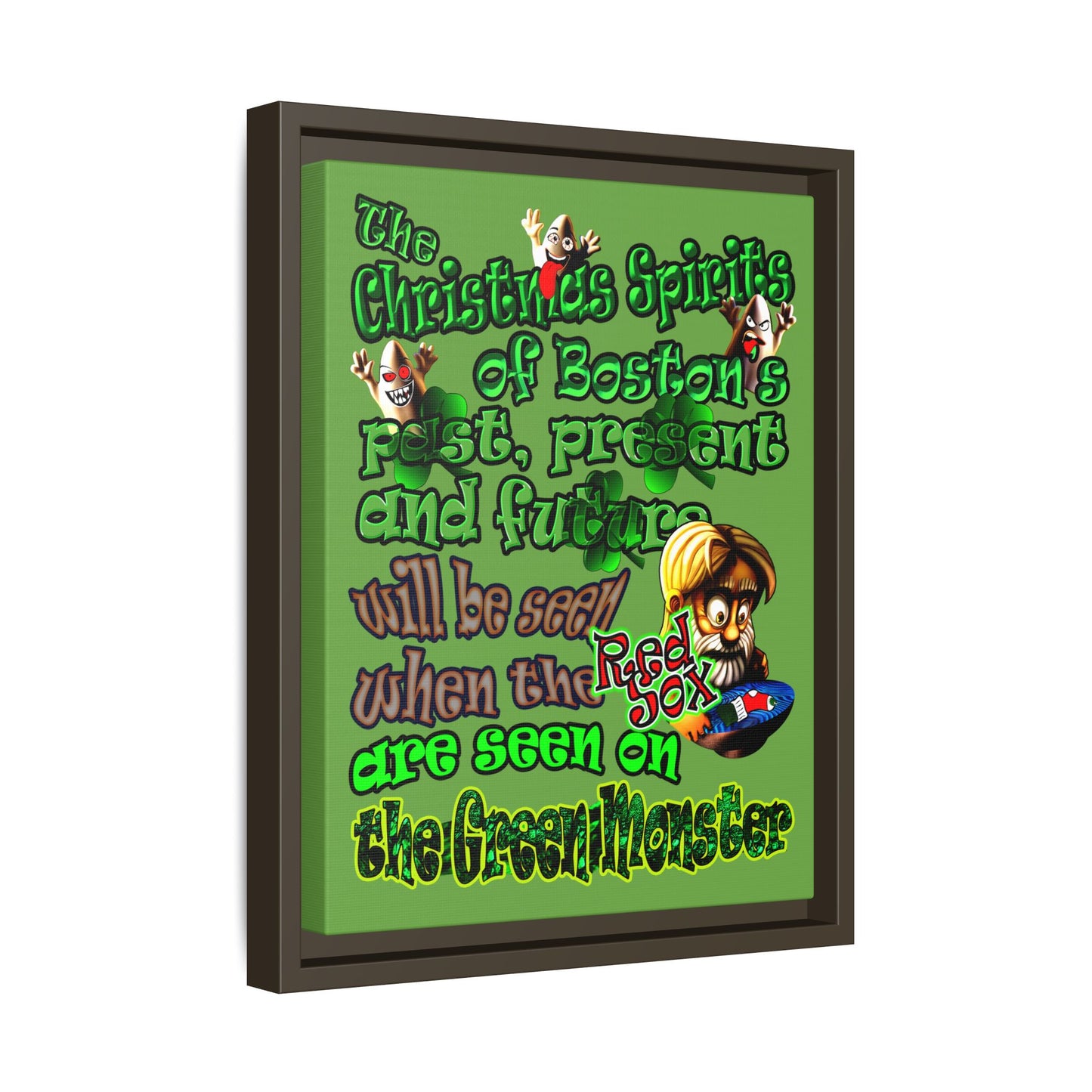 christmas spirits of boston - framed canvas art (green)
