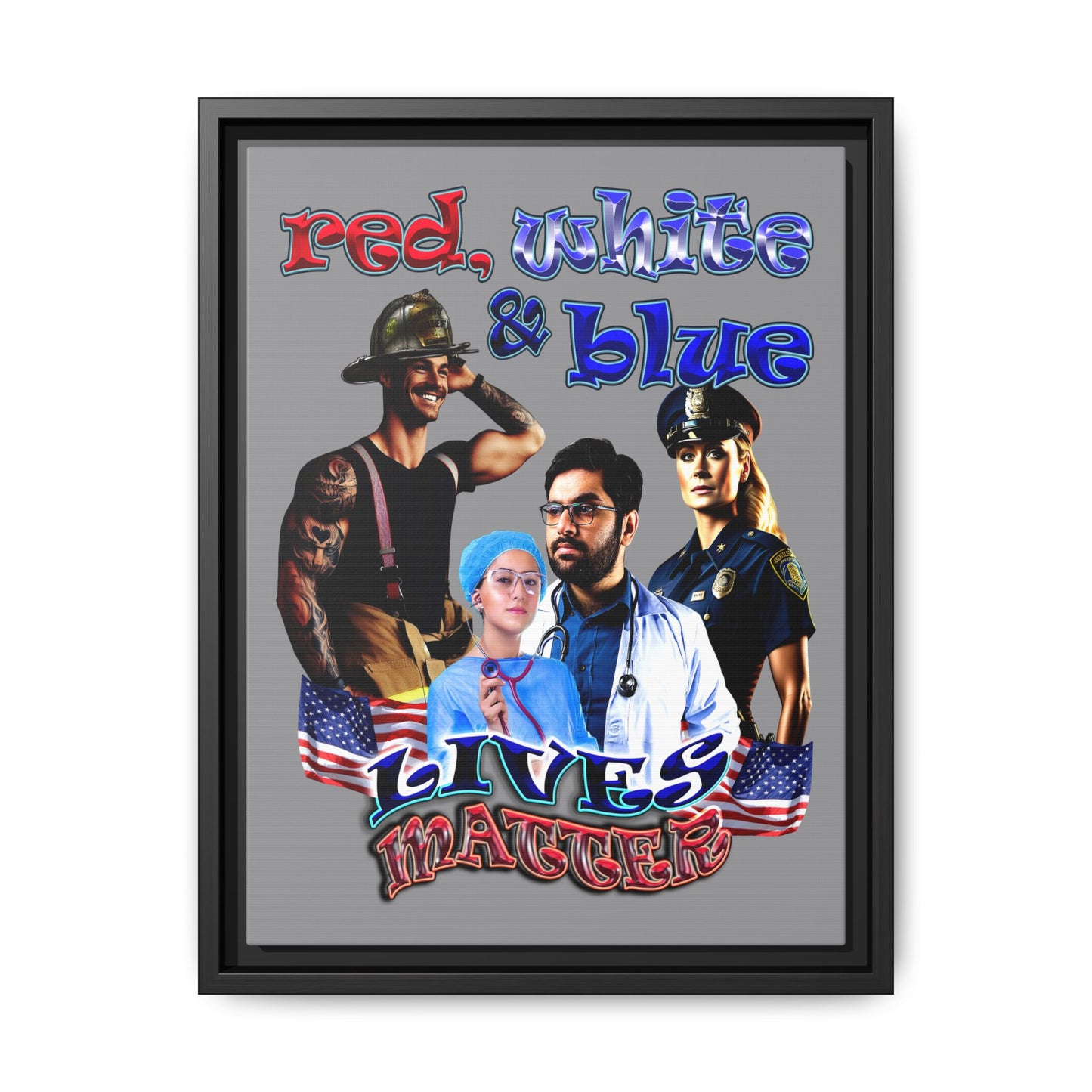 rw&b lives matter - framed canvas art (grey)
