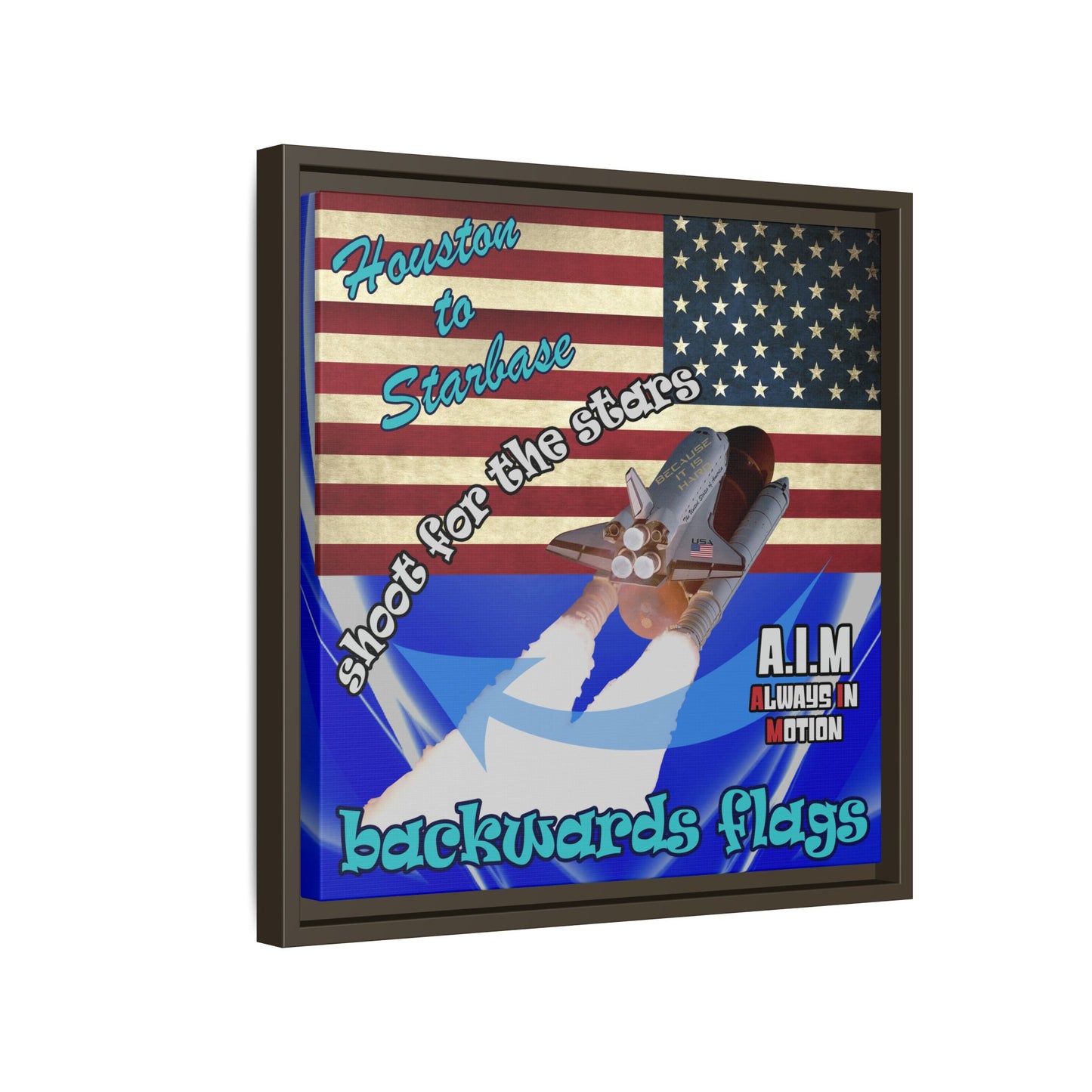 shoot for the stars - framed canvas art (blue-white wave)