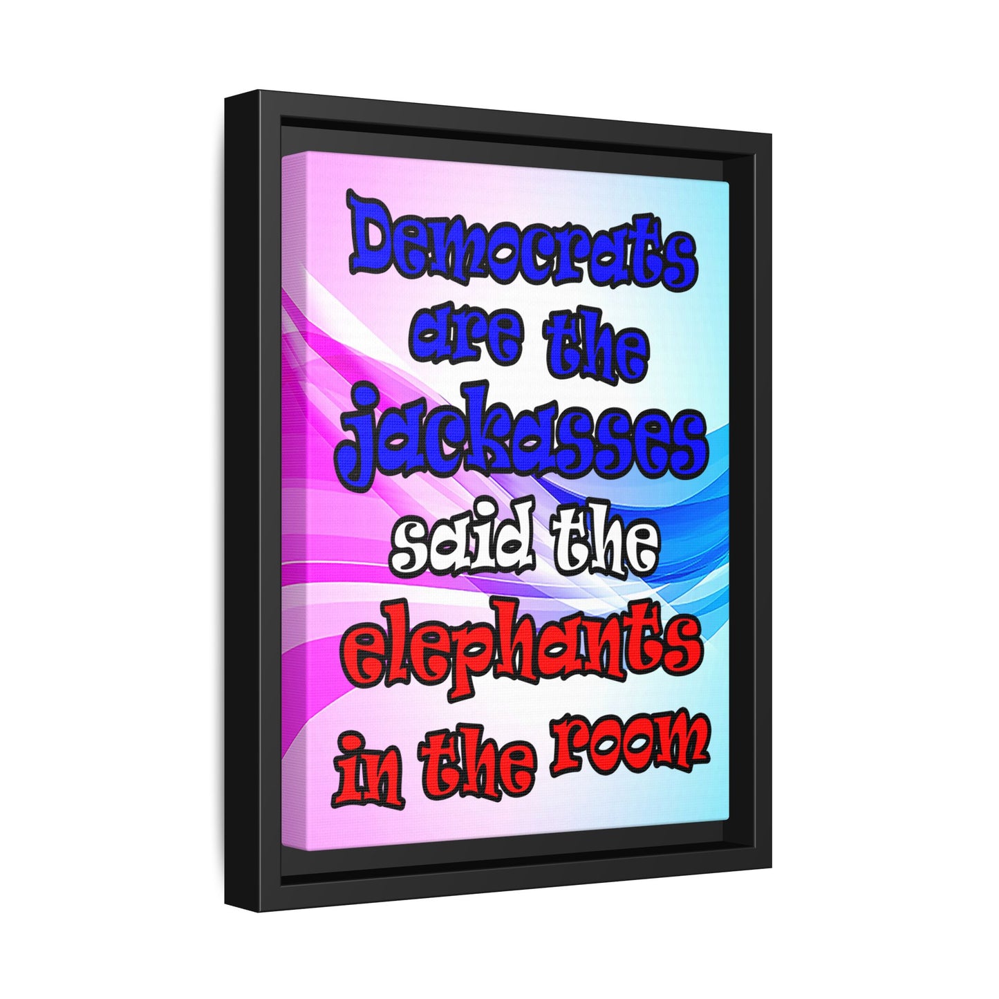 donkeys and elephants - framed canvas art (light blue-pink wave)