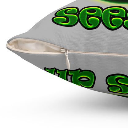 green monster - Spun Polyester Square Pillow - (light grey)