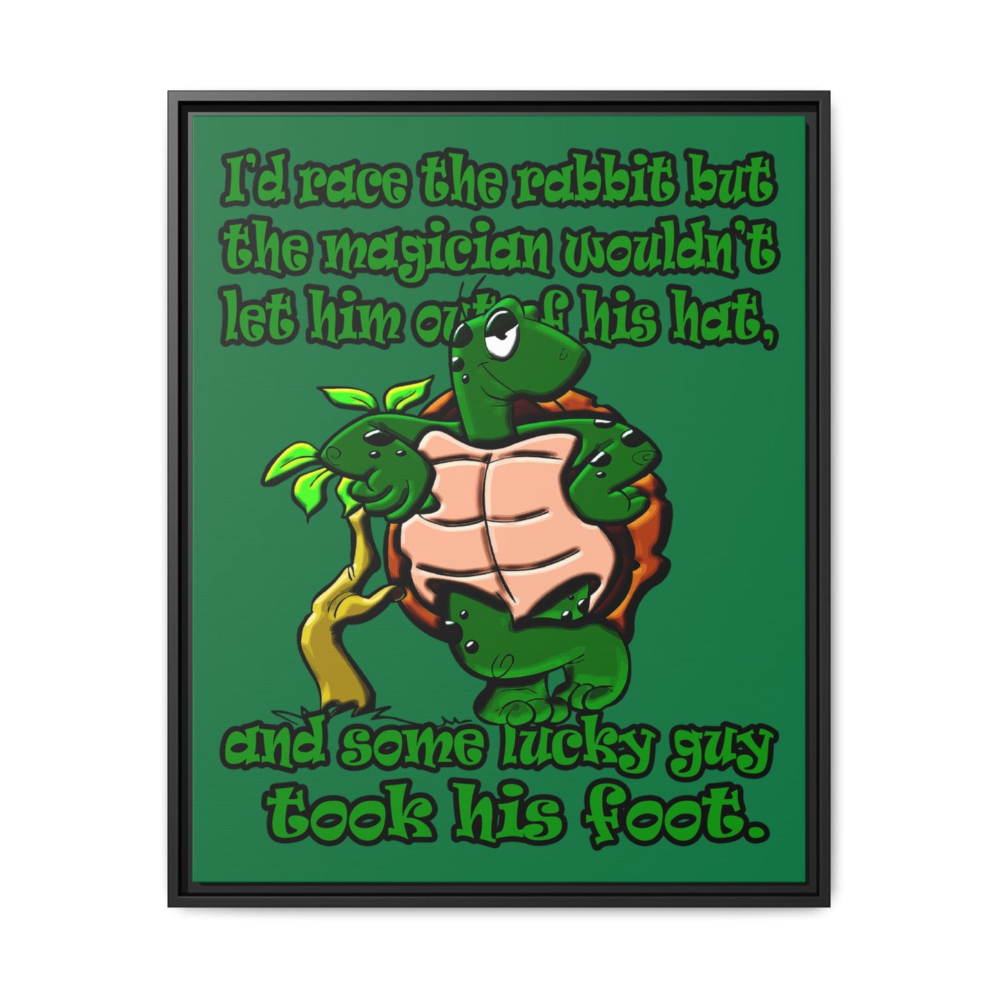 turtle race - framed canvas art (dark green)