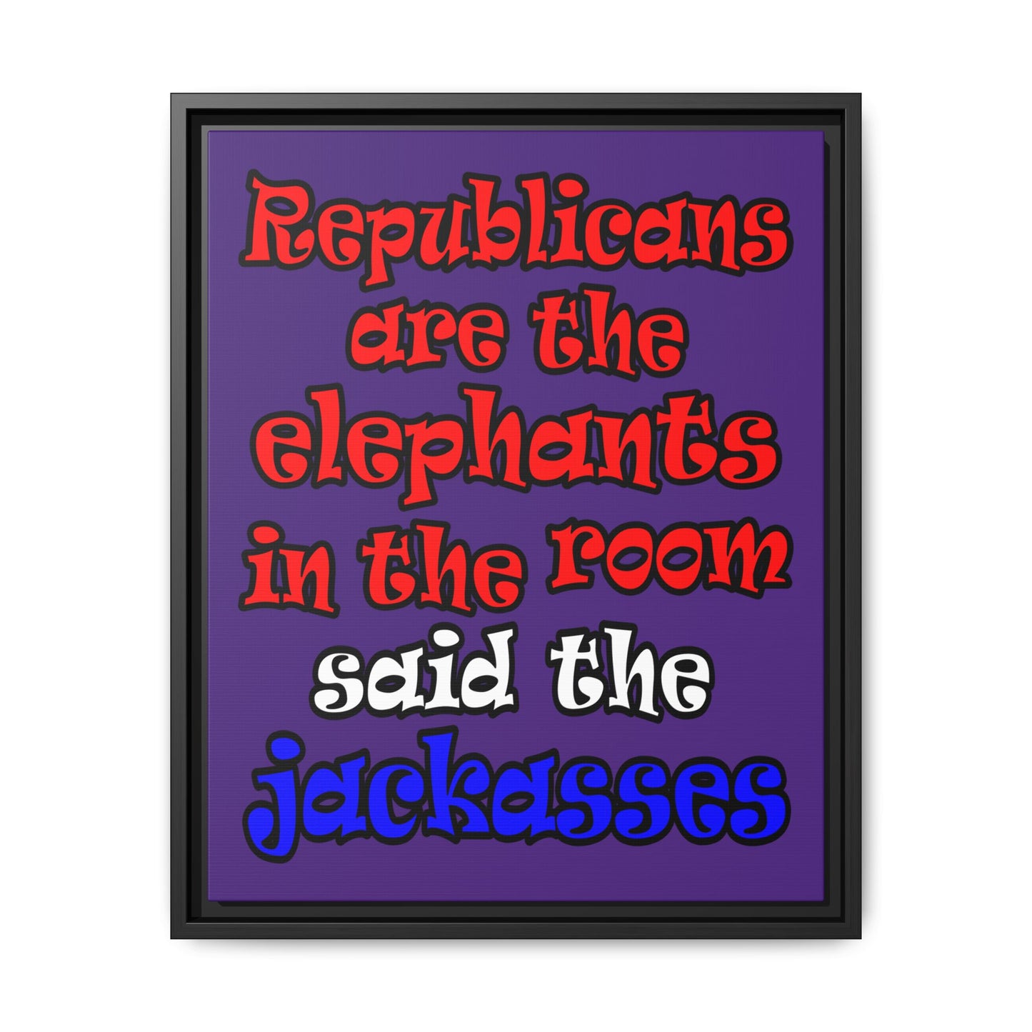 donkeys and elephants - framed canvas art (purple)