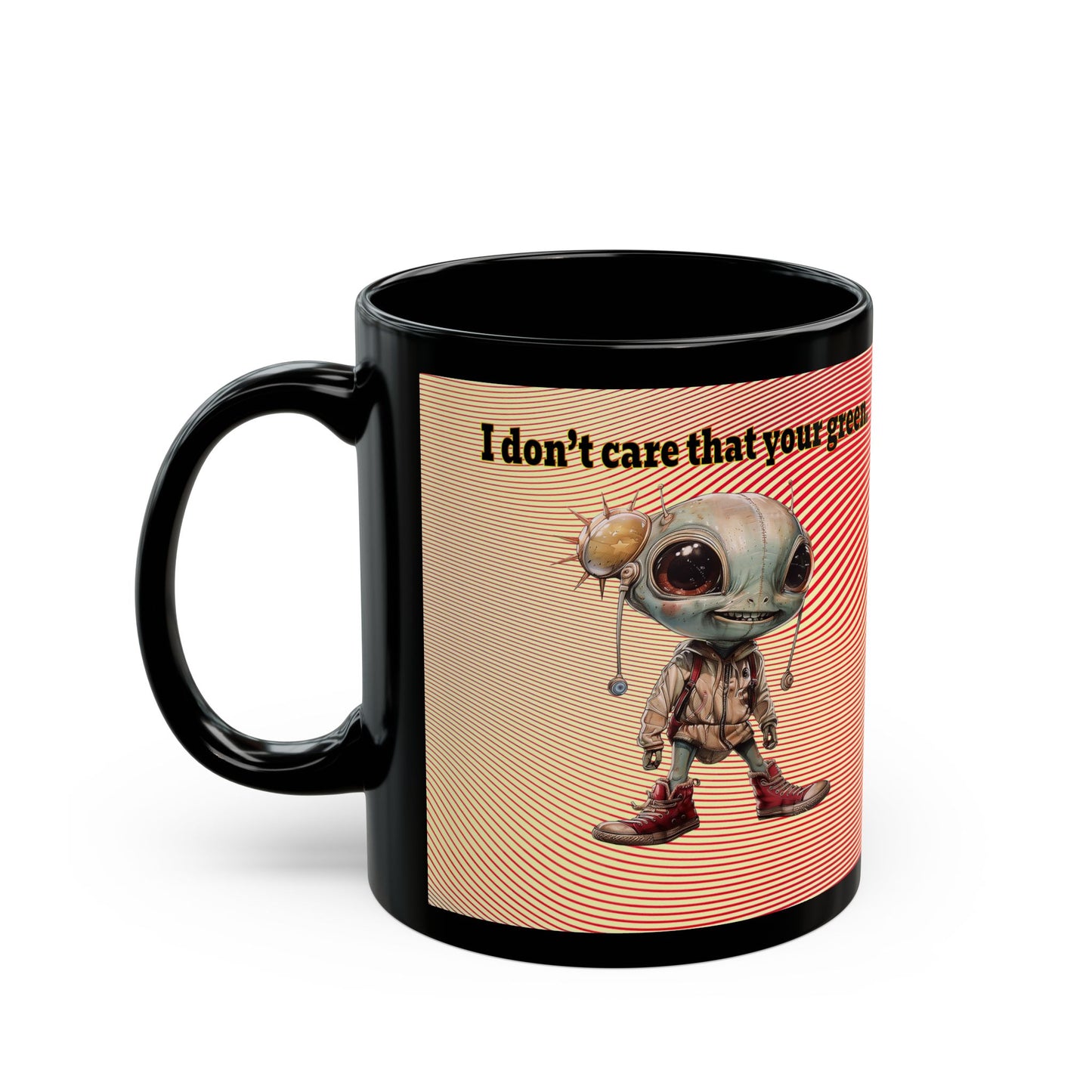I don't care that your grey - Black Mug (yellow-orange wave)