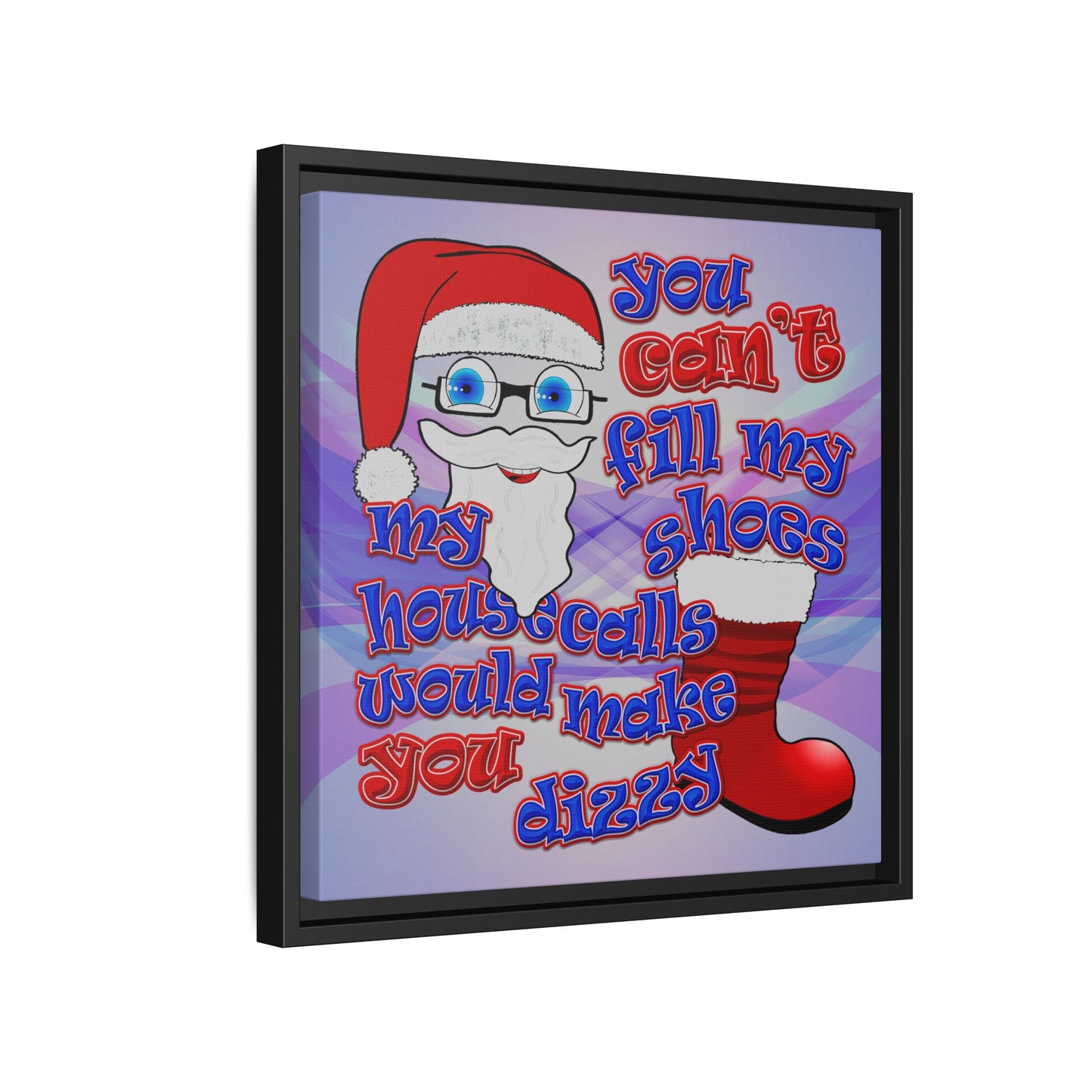santa's shoes - framed canvas art (light blue-pink wave)