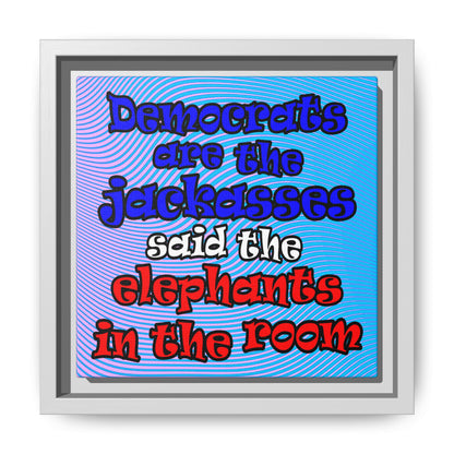 donkeys and elephants - framed canvas art (light blue-purple wave)