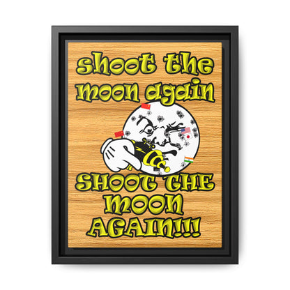 shoot the moon again - framed canvas art (butterscotch wood finish)