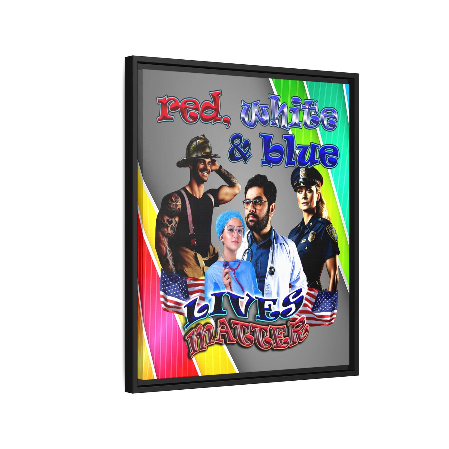 rw&b lives matter - framed canvas art (rainbow split)