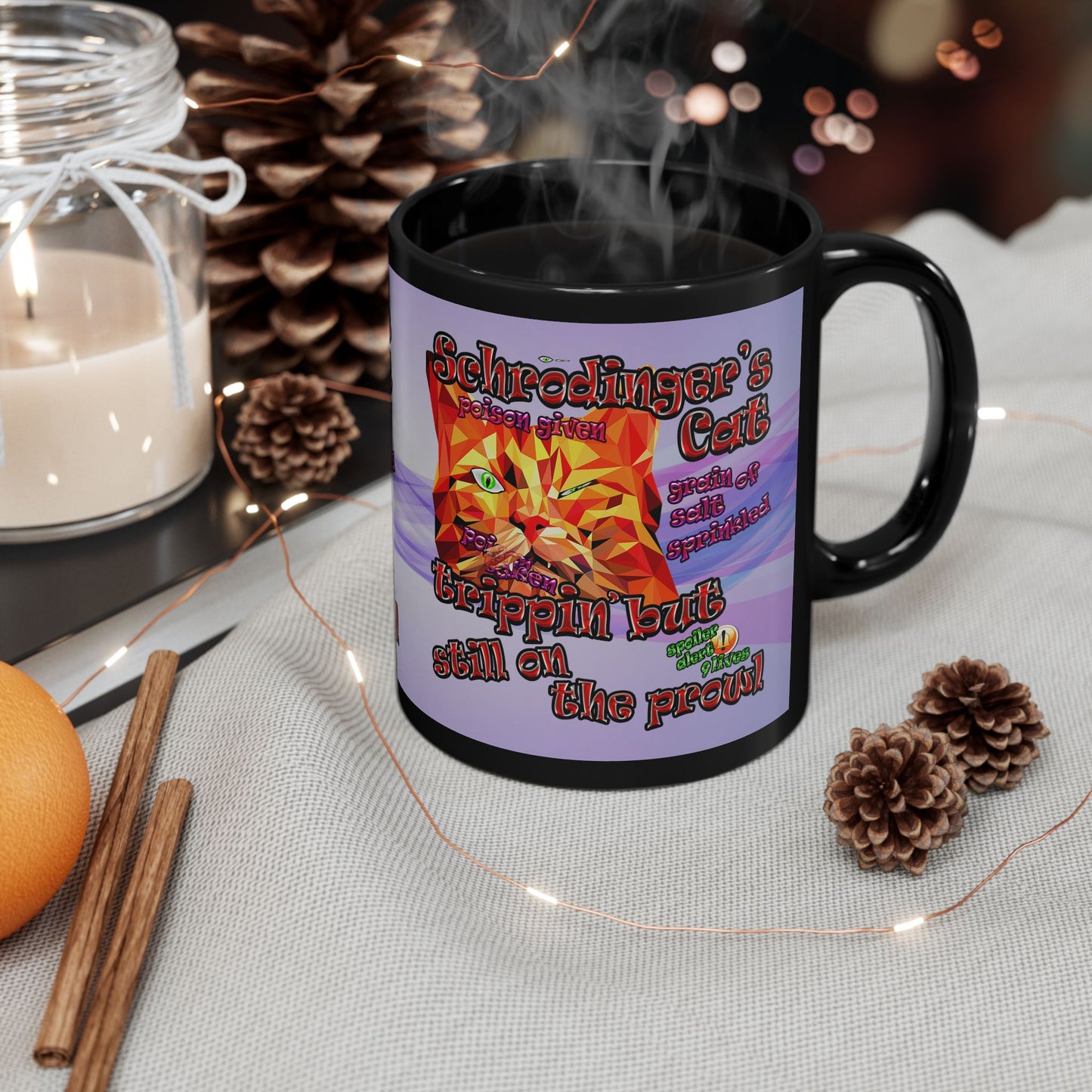 schrodinger's cat - Black Mug (light blue-pink wave)