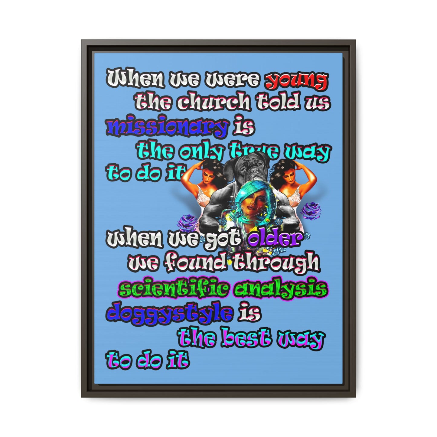 doggystyle - framed canvas art (light blue)