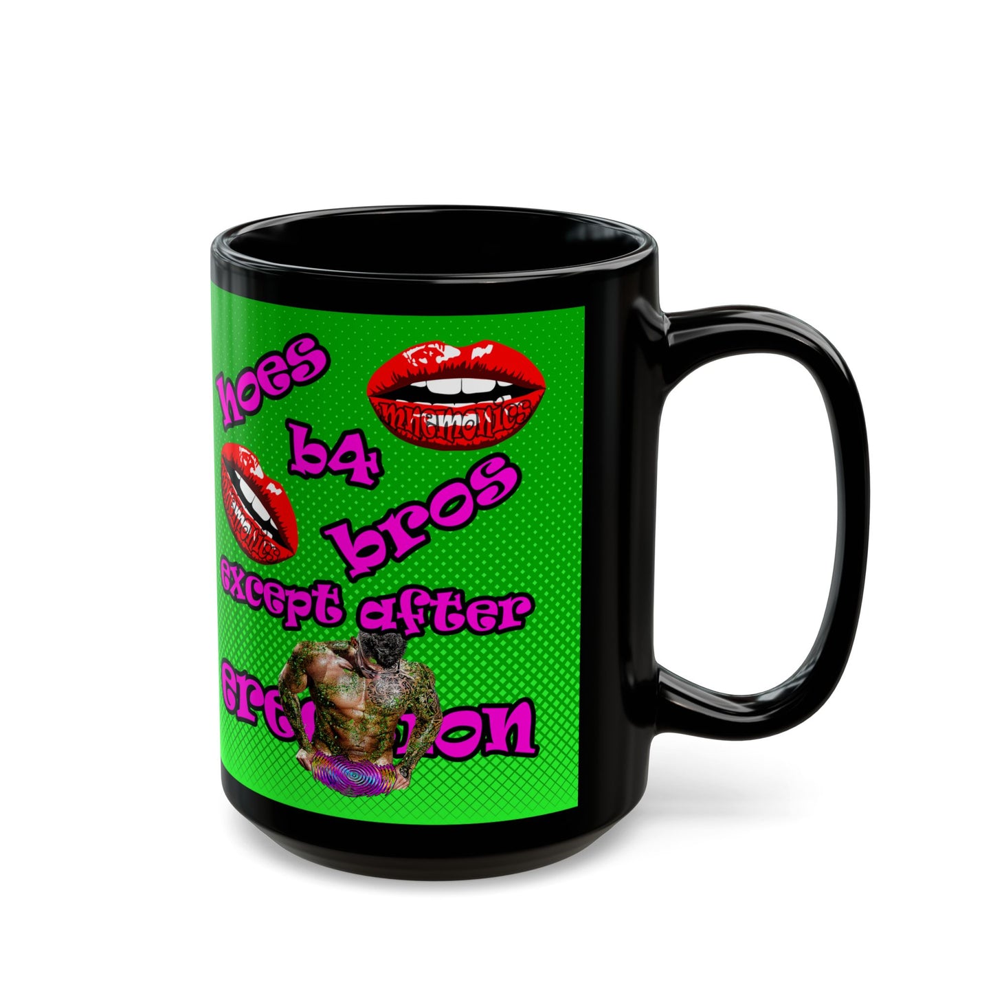 hoes b4 bros - Black Mug (logo green)