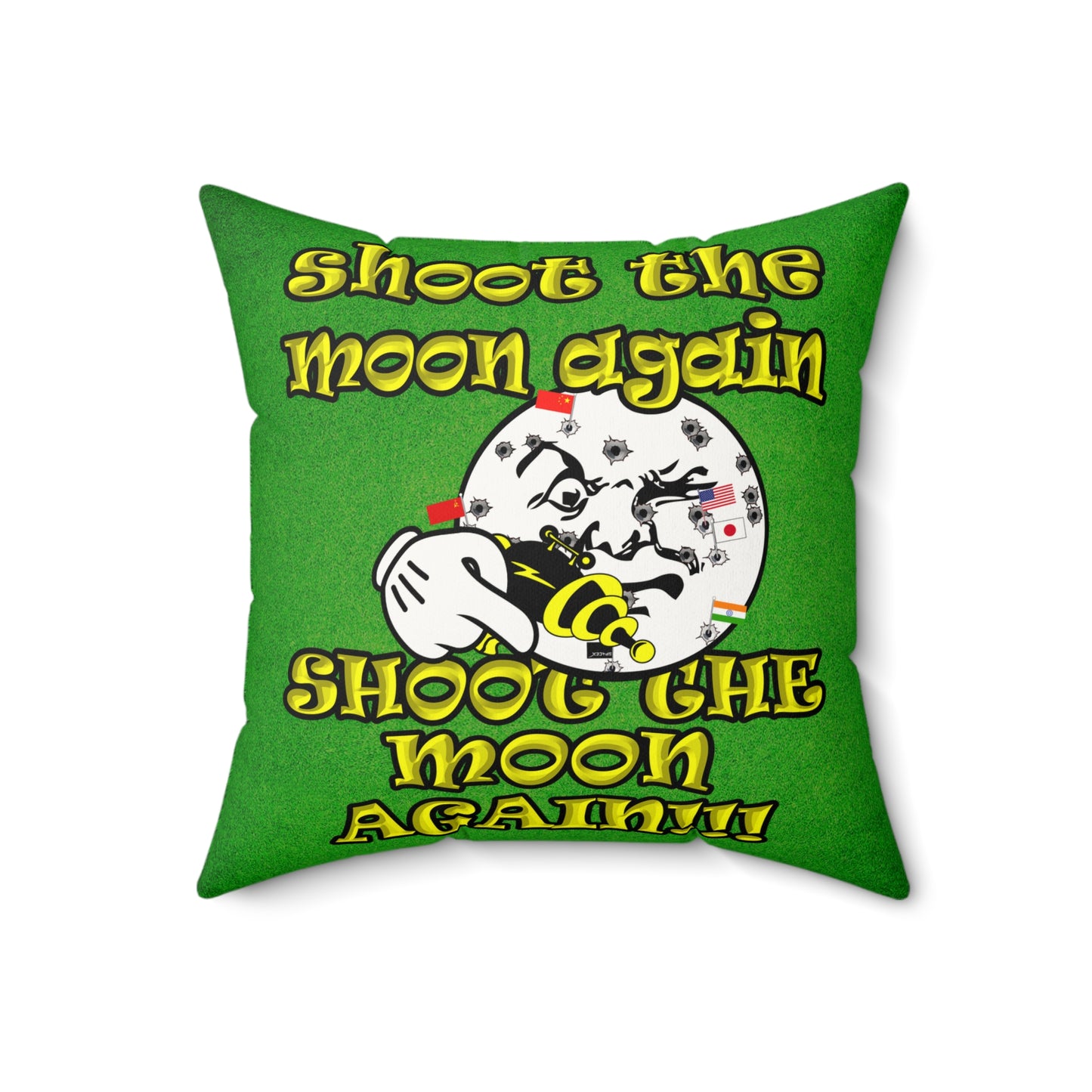 shoot the moon again - Faux Suede Square Pillow - (green turf)